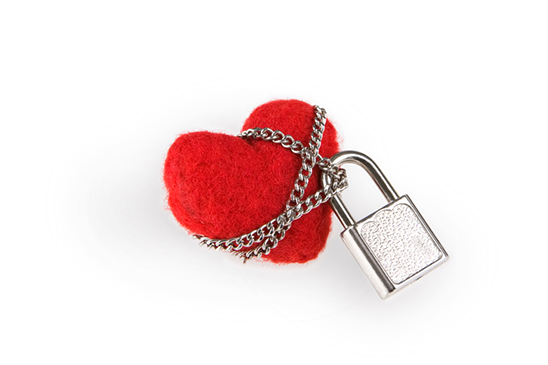 The image of a heart with a lock and chain is meant to empower people to learn about the warning signs of romance scams and how to protect yourself against romance fraud.