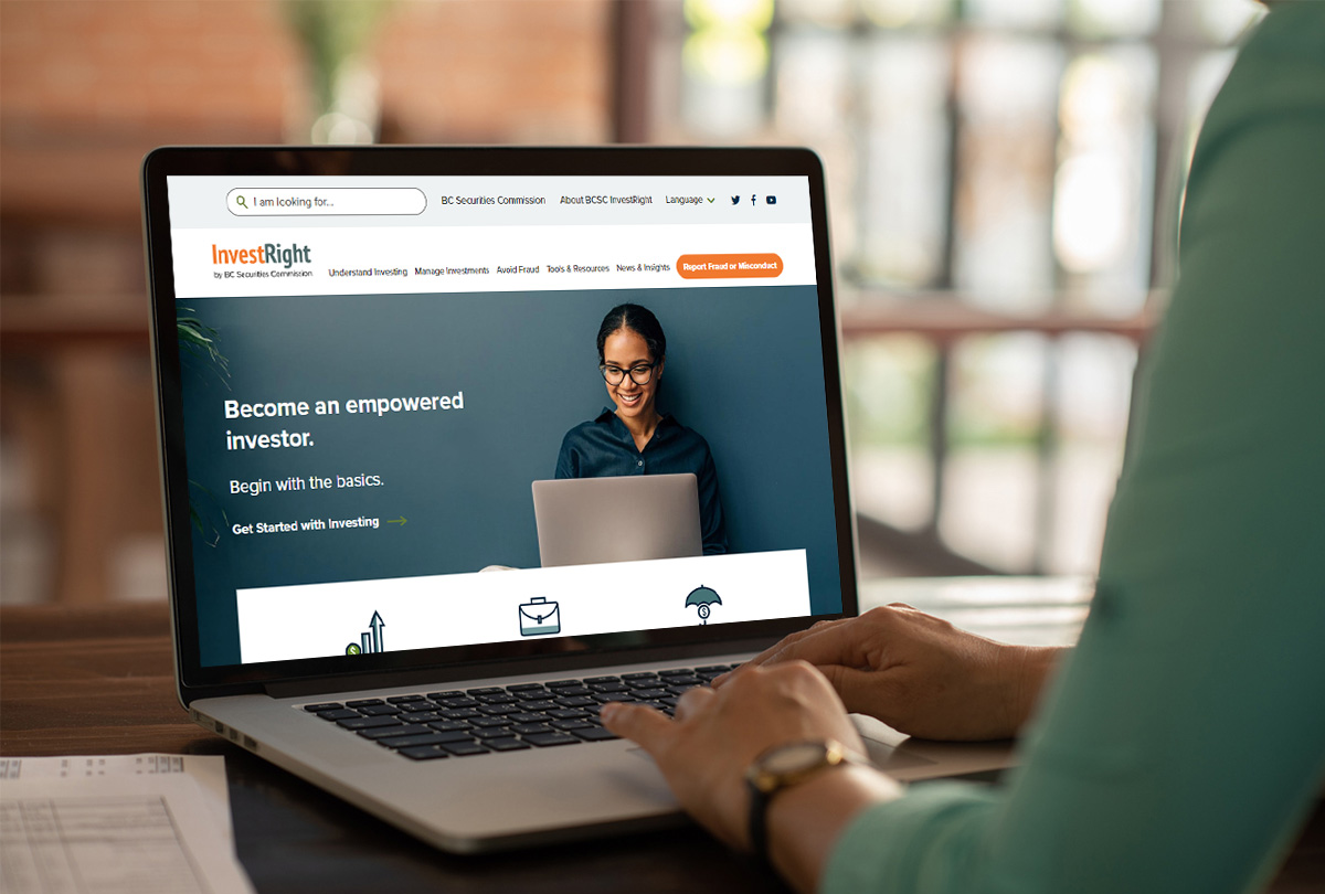 an investor going through BCSC InvestRight new homepage