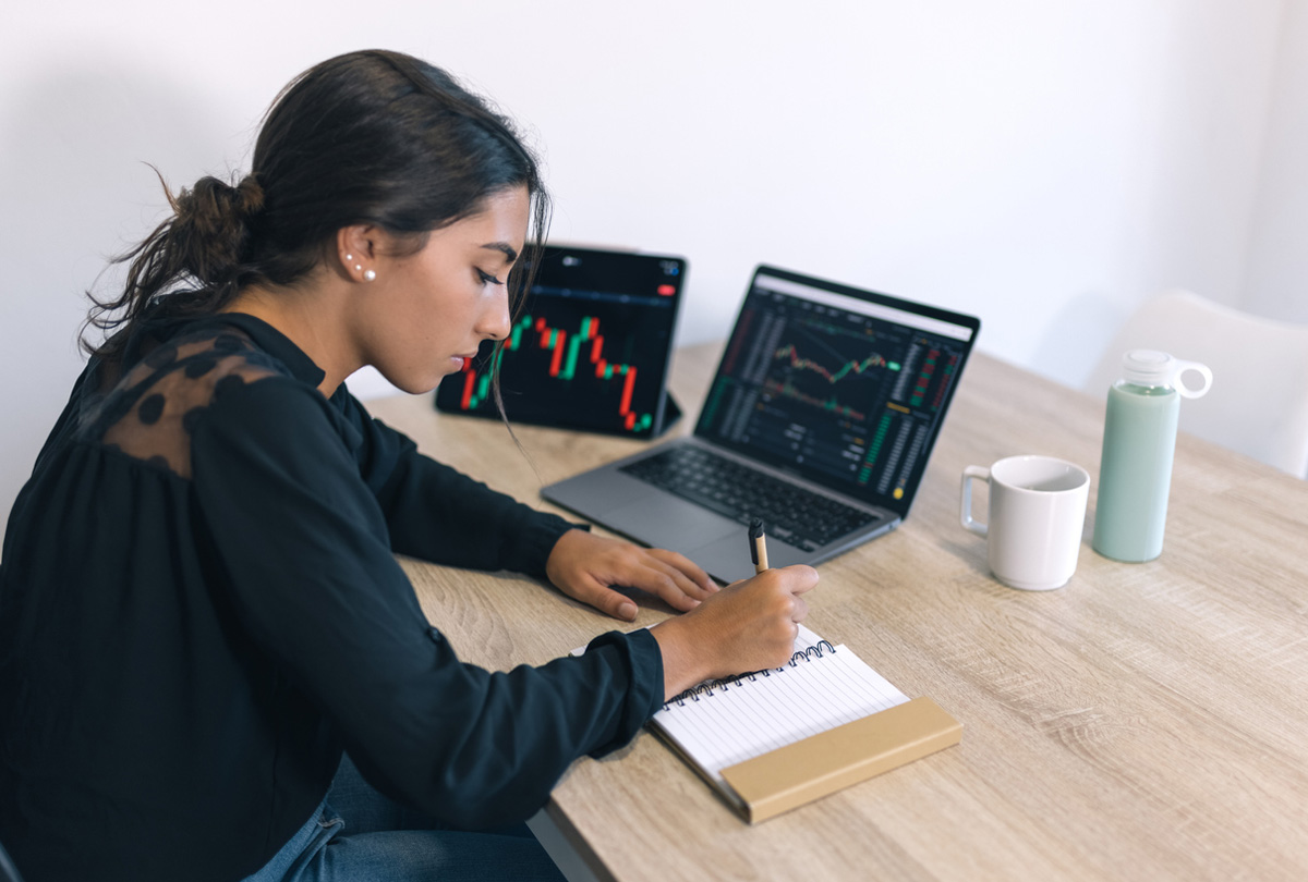 Woman studying at her desk